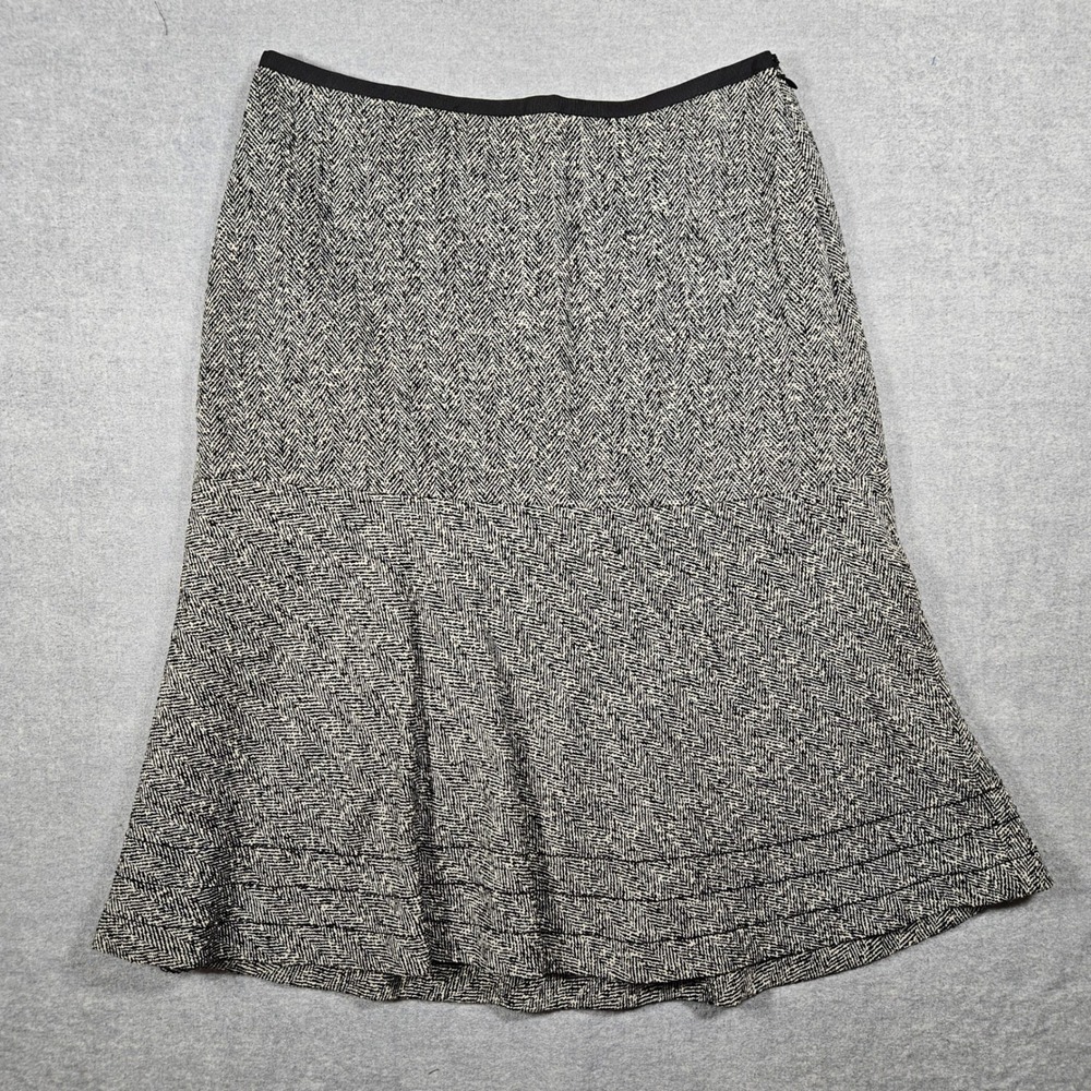 Ann Taylor Womens Herringbone Wool Blend Flare Skirt‎ Black White Size 6 Lined